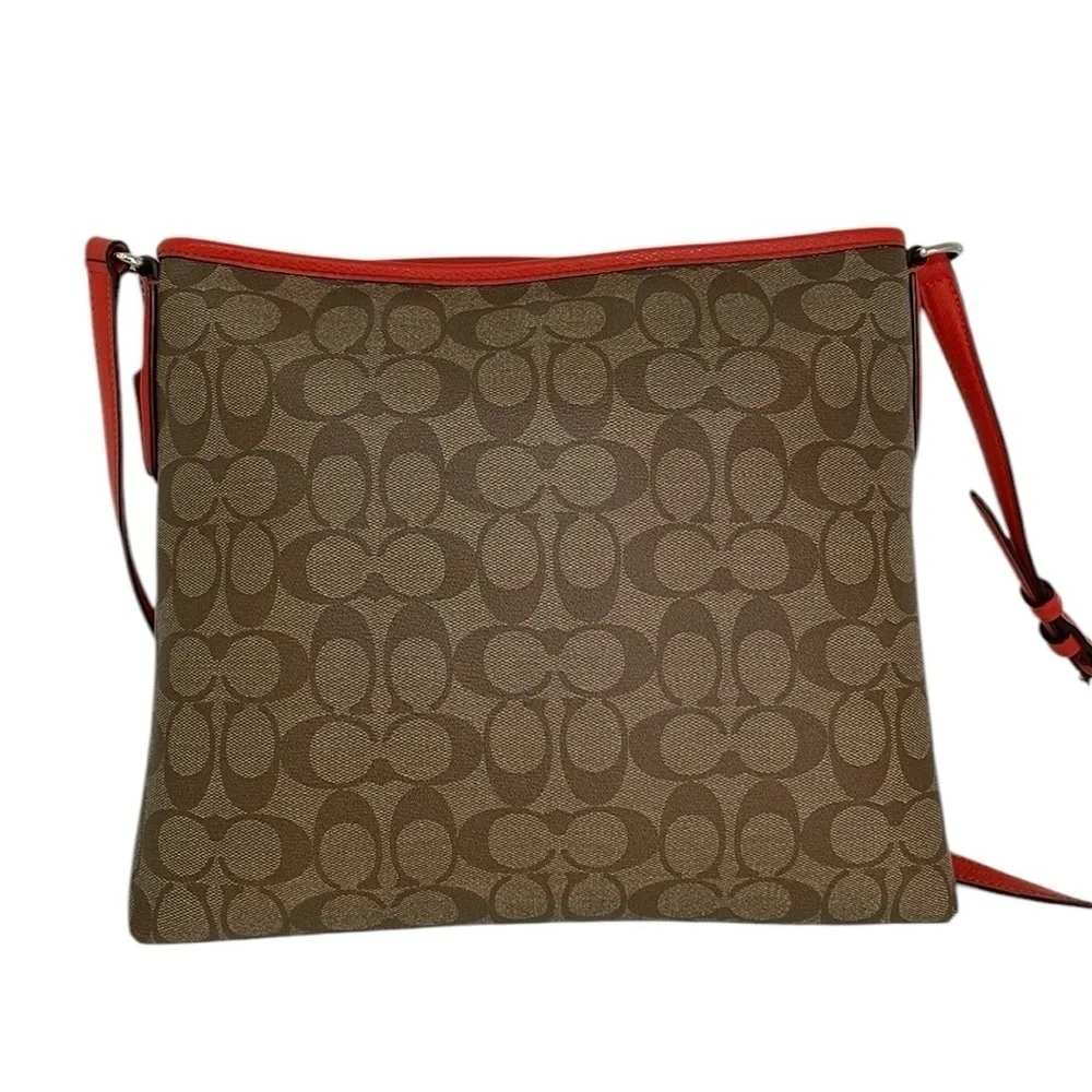 COACH Purse Shoulder Bag Crossbody Brown Red Coated Canvas Monogram Signature